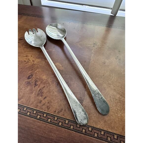 Vintage Sheffield England Silver Plate Serving Salad Set Spoon & Spork 9.5" - Picture 1 of 7